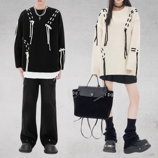 UNISEX URBAN STRAP KNIT SWEATER-ユニセックスアーバンストラップユニセックス ニット