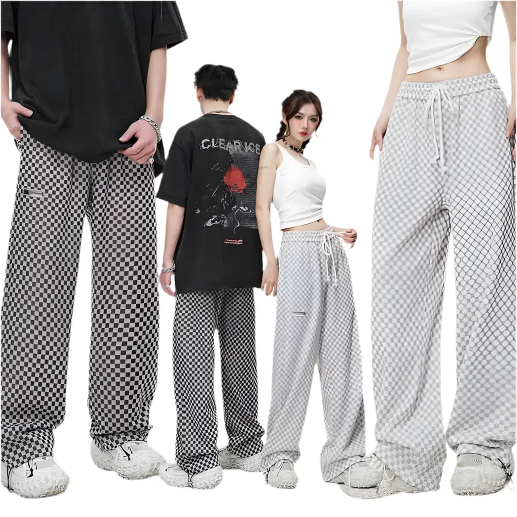 VINTAGE CHECKERED STRAIGHT LEG CASUAL PANTS-ヴィンテージライクチェックストレートレグカジュアルパンツ Mira Gemini