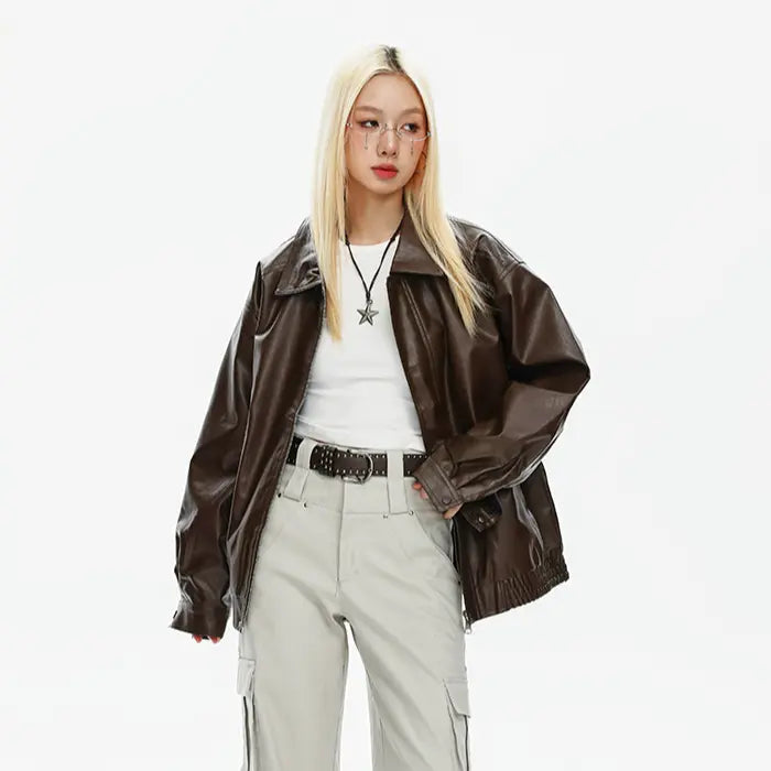 OVERSIZED FAUX LEATHER JACKET - オーバーサイズフェイクレザージャケット Mira Gemini