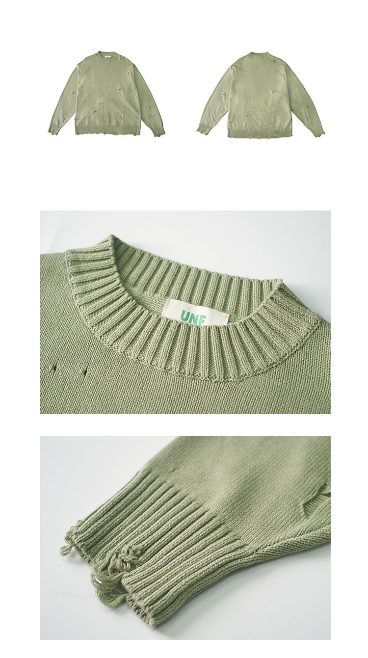 【大人気商品・再入荷】ダメージ加工 長袖ニット・セーター ユニセックス ストリートトップス 全4カラー