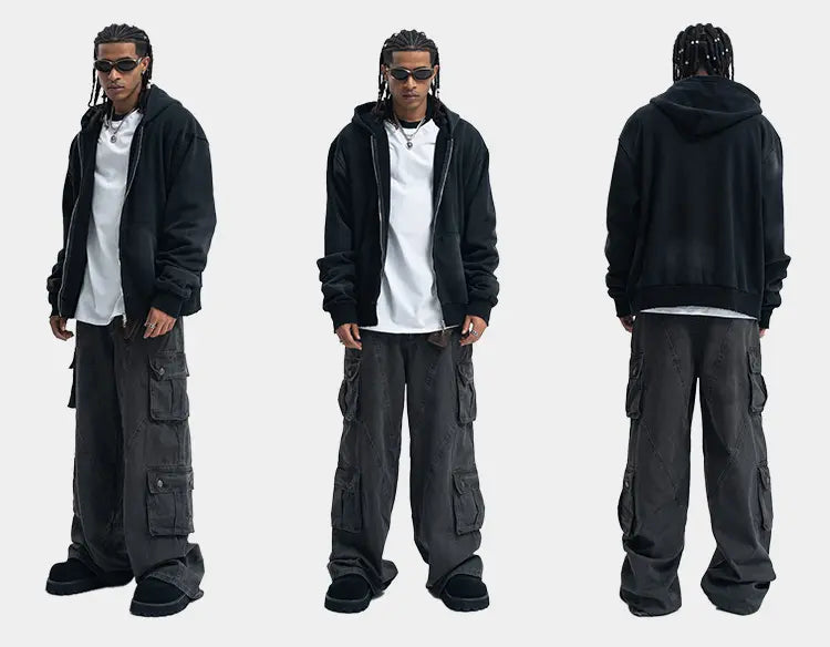 LAWFOO WASHED BLACK ZIP-UP HOODIE-ウォッシュドブラック ジップアップ フーディー Mira Gemini