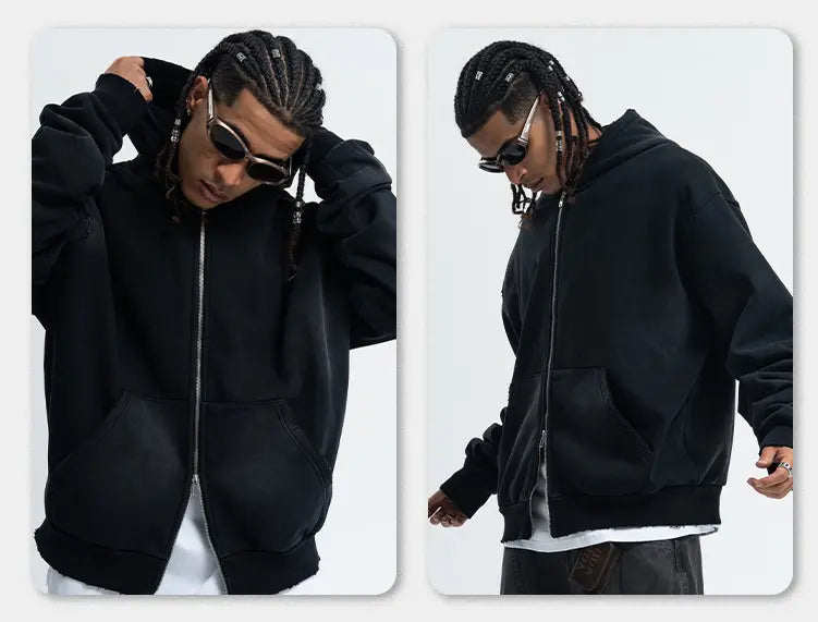 LAWFOO WASHED BLACK ZIP-UP HOODIE-ウォッシュドブラック ジップアップ フーディー Mira Gemini