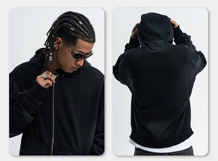 LAWFOO WASHED BLACK ZIP-UP HOODIE-ウォッシュドブラック ジップアップ フーディー Mira Gemini