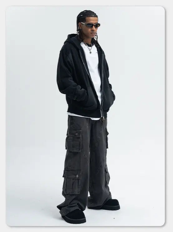 LAWFOO WASHED BLACK ZIP-UP HOODIE-ウォッシュドブラック ジップアップ フーディー Mira Gemini