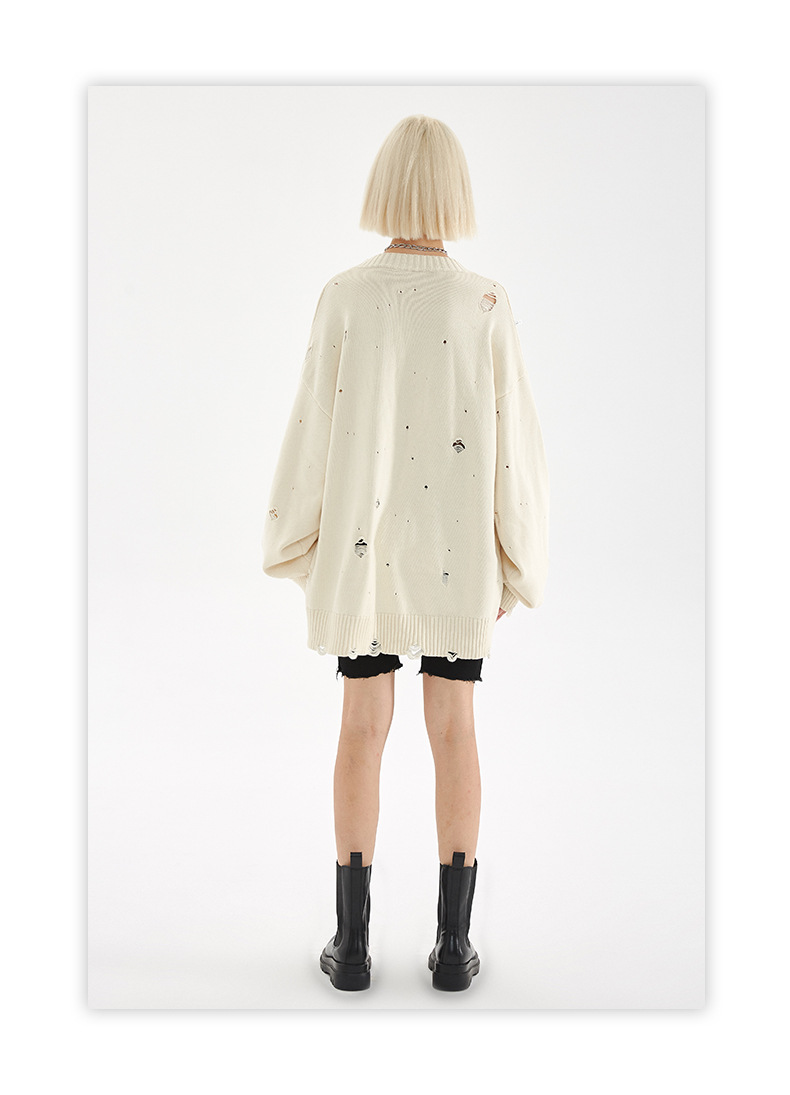 【大人気商品・再入荷】ダメージ加工 長袖ニット・セーター ユニセックス ストリートトップス 全4カラー