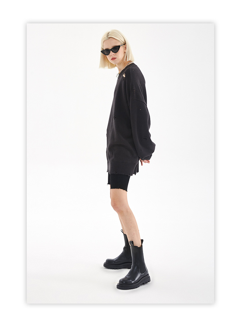 【大人気商品・再入荷】ダメージ加工 長袖ニット・セーター ユニセックス ストリートトップス 全4カラー