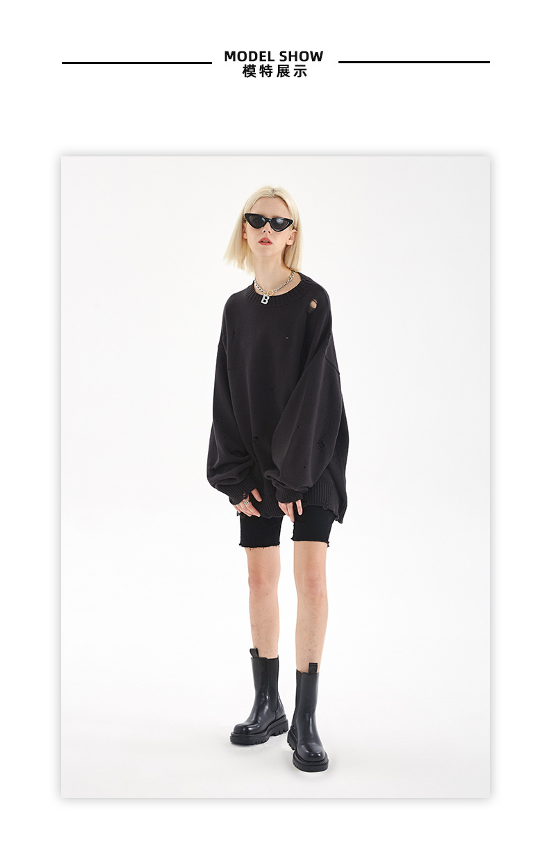 【大人気商品・再入荷】ダメージ加工 長袖ニット・セーター ユニセックス ストリートトップス 全4カラー