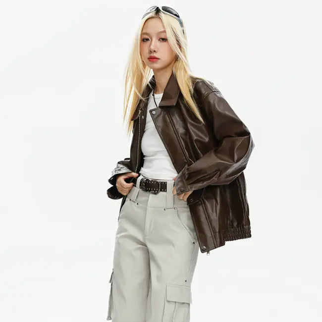 OVERSIZED FAUX LEATHER JACKET - オーバーサイズフェイクレザージャケット Mira Gemini