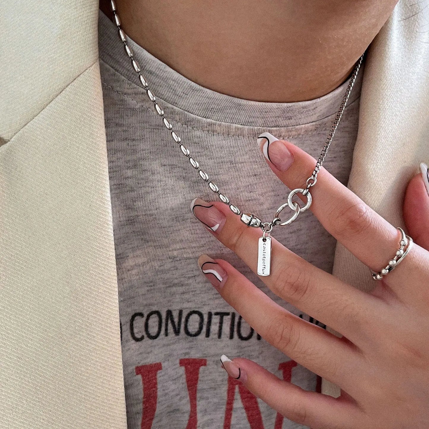 RETRO BEADS SILVER NECKLACE Mira Gemini