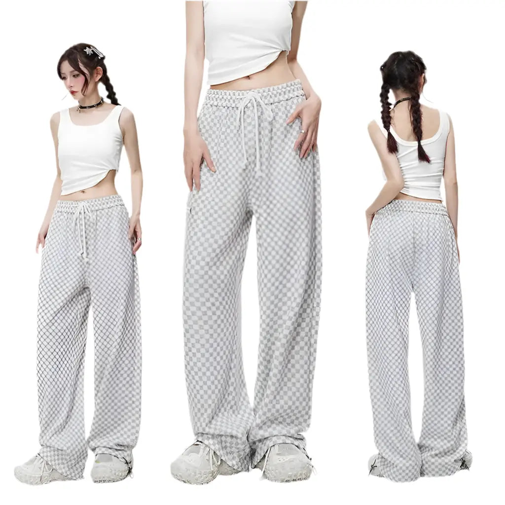 VINTAGE CHECKERED STRAIGHT LEG CASUAL PANTS-ヴィンテージライクチェックストレートレグカジュアルパンツ Mira Gemini