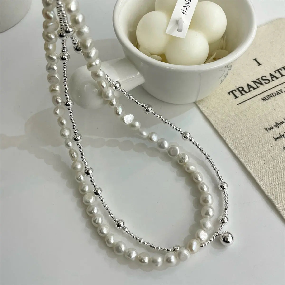LAYERED PEARL SILVER NECKLACE Mira Gemini