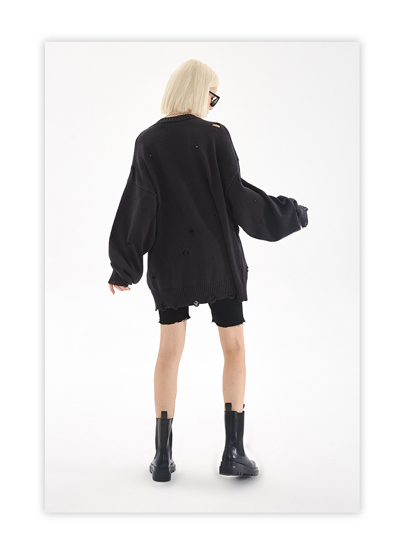 【大人気商品・再入荷】ダメージ加工 長袖ニット・セーター ユニセックス ストリートトップス 全4カラー