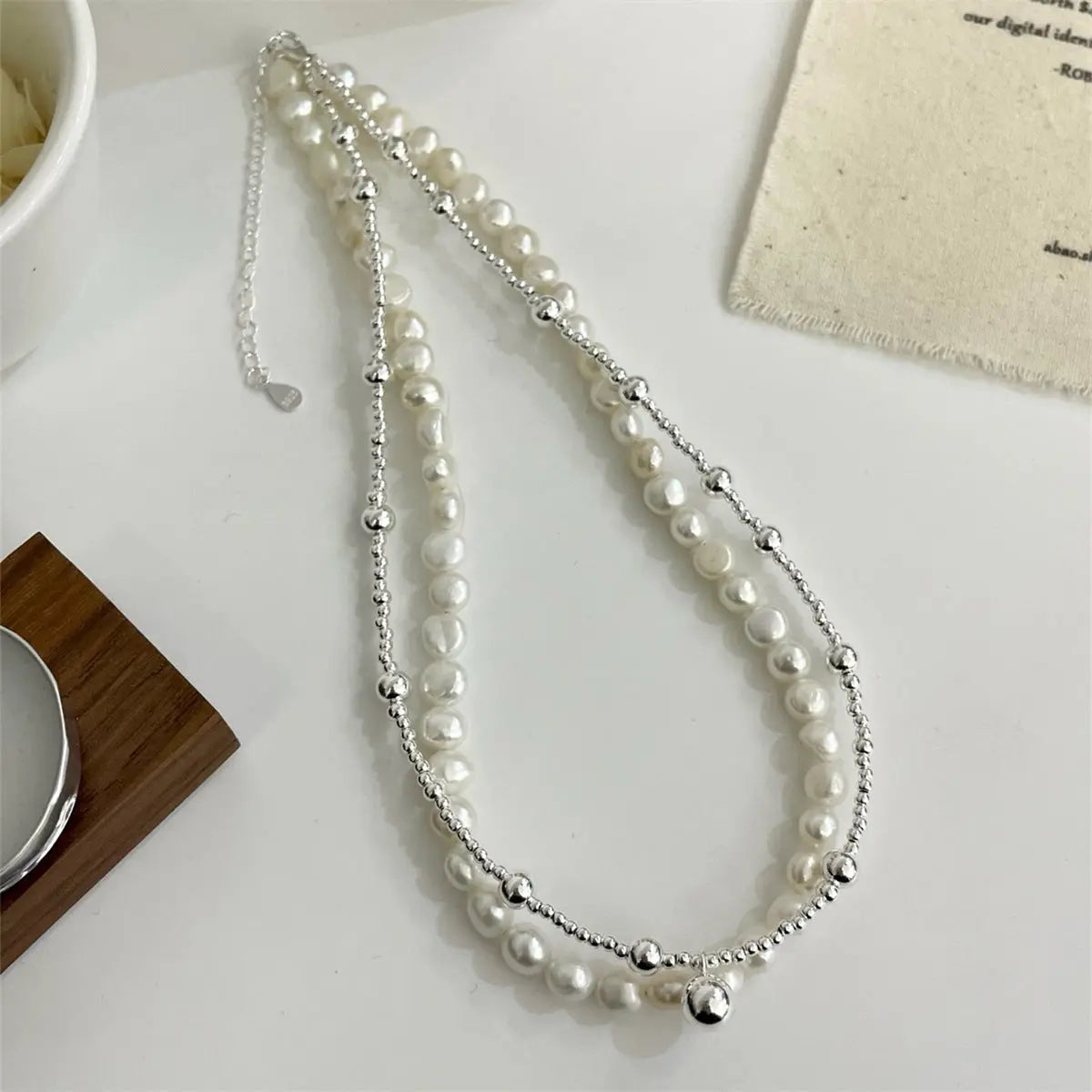 LAYERED PEARL SILVER NECKLACE Mira Gemini