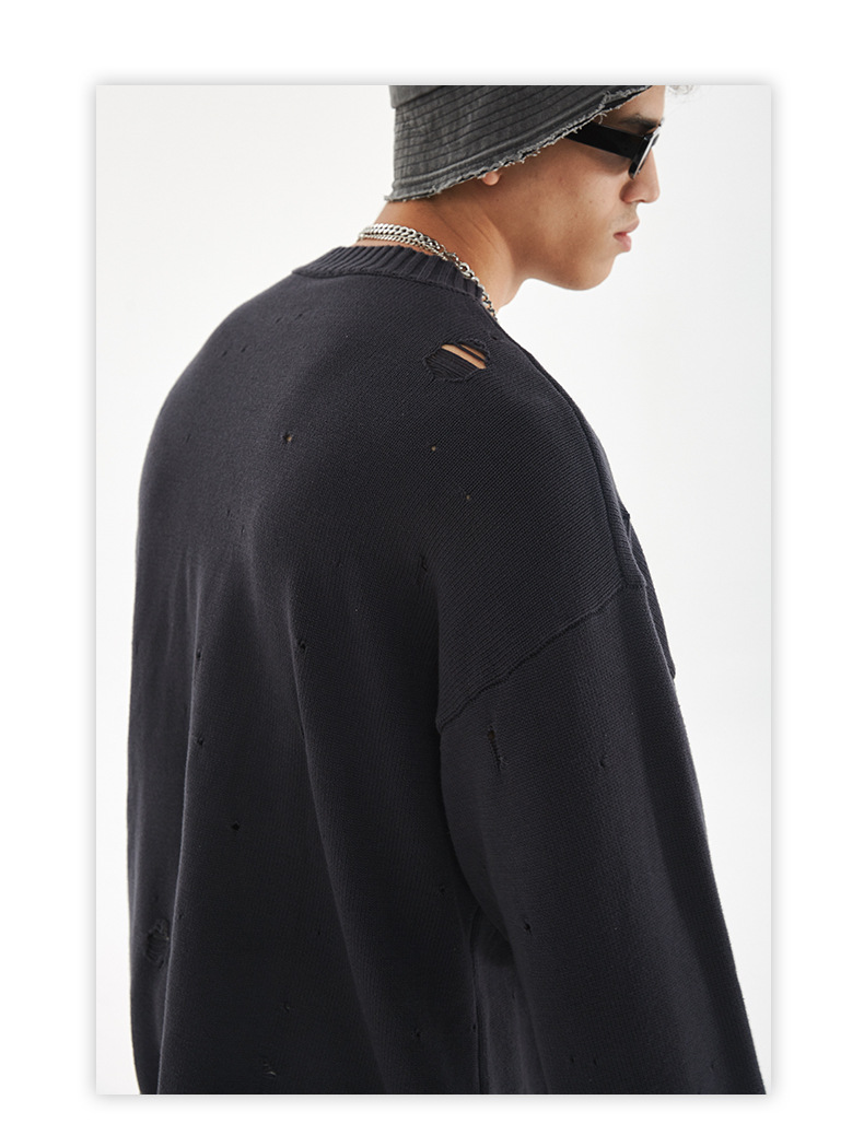 【大人気商品・再入荷】ダメージ加工 長袖ニット・セーター ユニセックス ストリートトップス 全4カラー