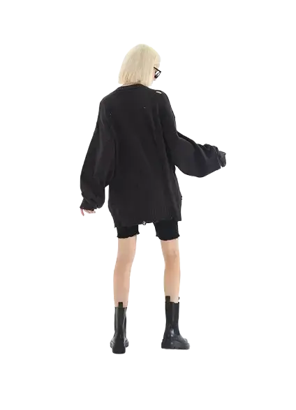 ダメージ加工 長袖ニット・セーター ユニセックス ストリートトップス 全3カラー Mira Gemini