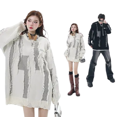 FRINGE COLOR-BLOCK KNIT-フリンジカラーブロックニット Mira Gemini