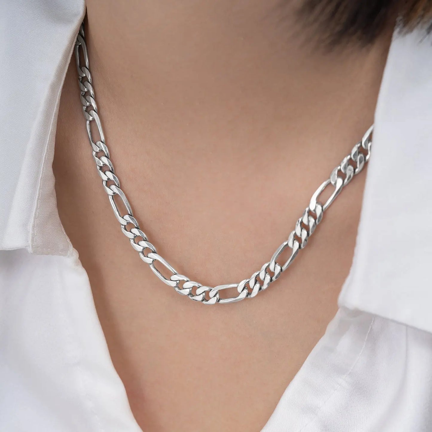 欧米国境を越えたキューバの子母チェーンネックレス6.5mm個性重工925純銀伽羅側身鎖鎖鎖 Mira Gemini