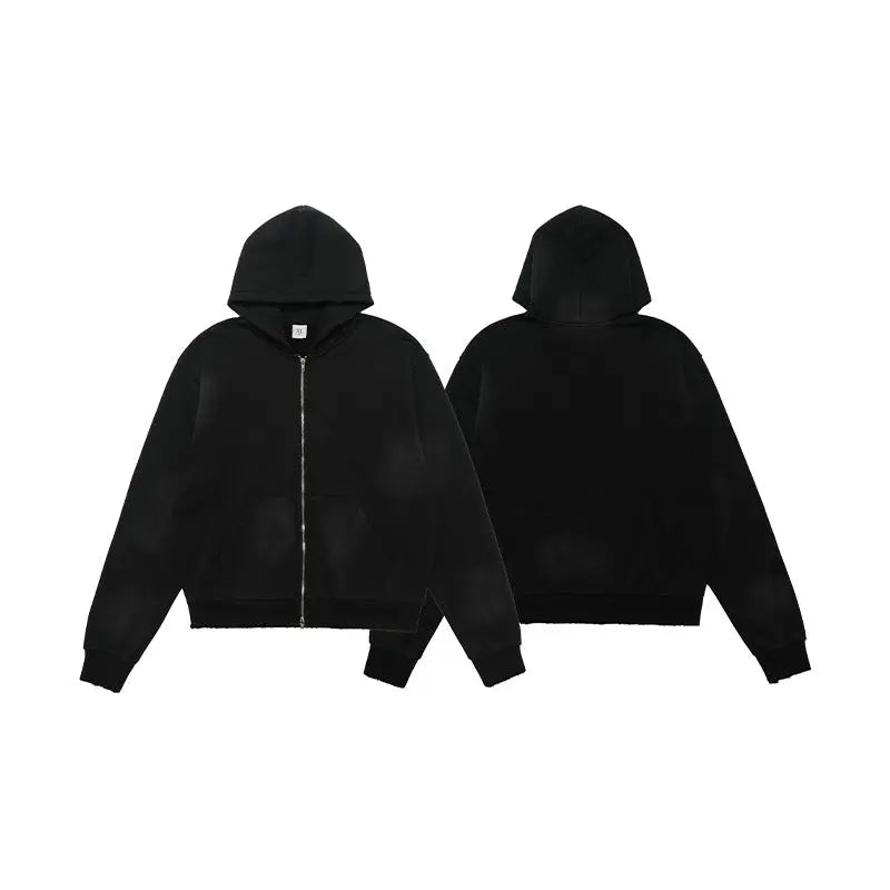 LAWFOO WASHED BLACK ZIP-UP HOODIE-ウォッシュドブラック ジップアップ フーディー Mira Gemini