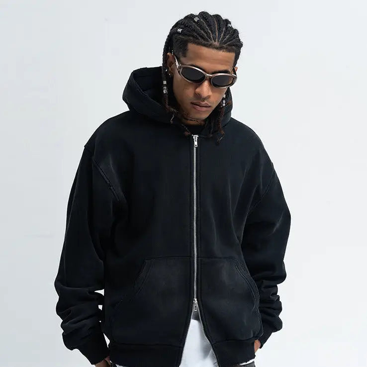 LAWFOO WASHED BLACK ZIP-UP HOODIE-ウォッシュドブラック ジップアップ フーディー Mira Gemini