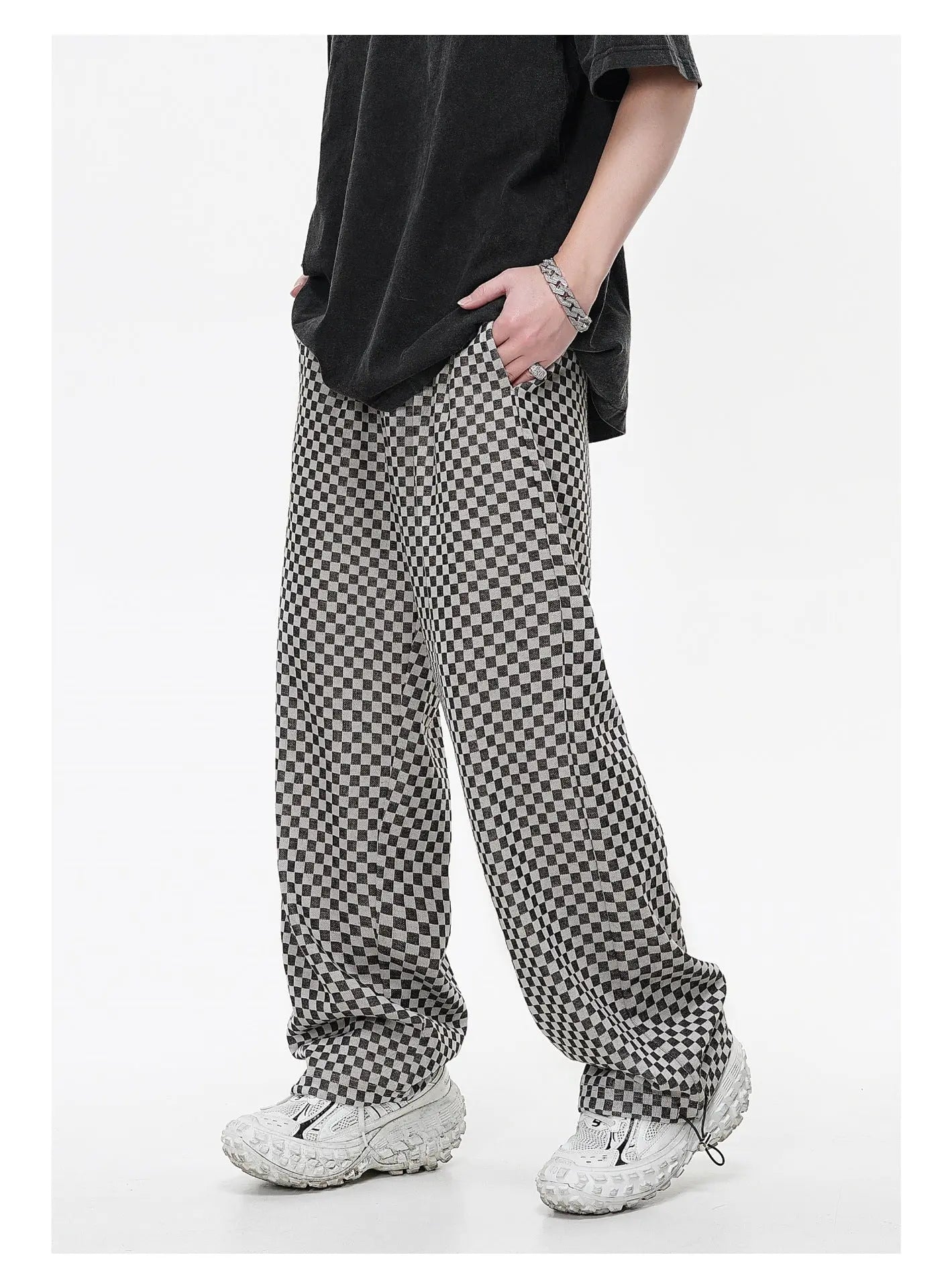 VINTAGE CHECKERED STRAIGHT LEG CASUAL PANTS-ヴィンテージライクチェックストレートレグカジュアルパンツ Mira Gemini