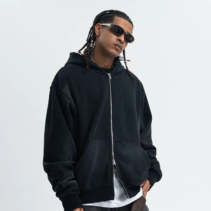 LAWFOO WASHED BLACK ZIP-UP HOODIE-ウォッシュドブラック ジップアップ フーディー Mira Gemini