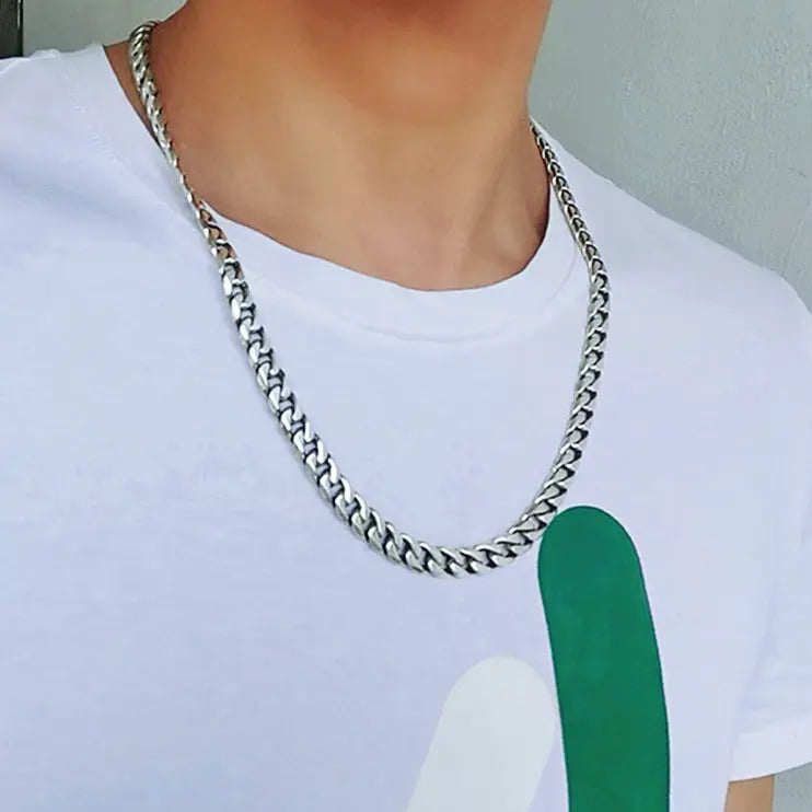 山本銀s925銀男性ヒップホップネックレスシンプルな光沢面馬鞭鎖泰銀街頭風鎖鎖鎖 Mira Gemini