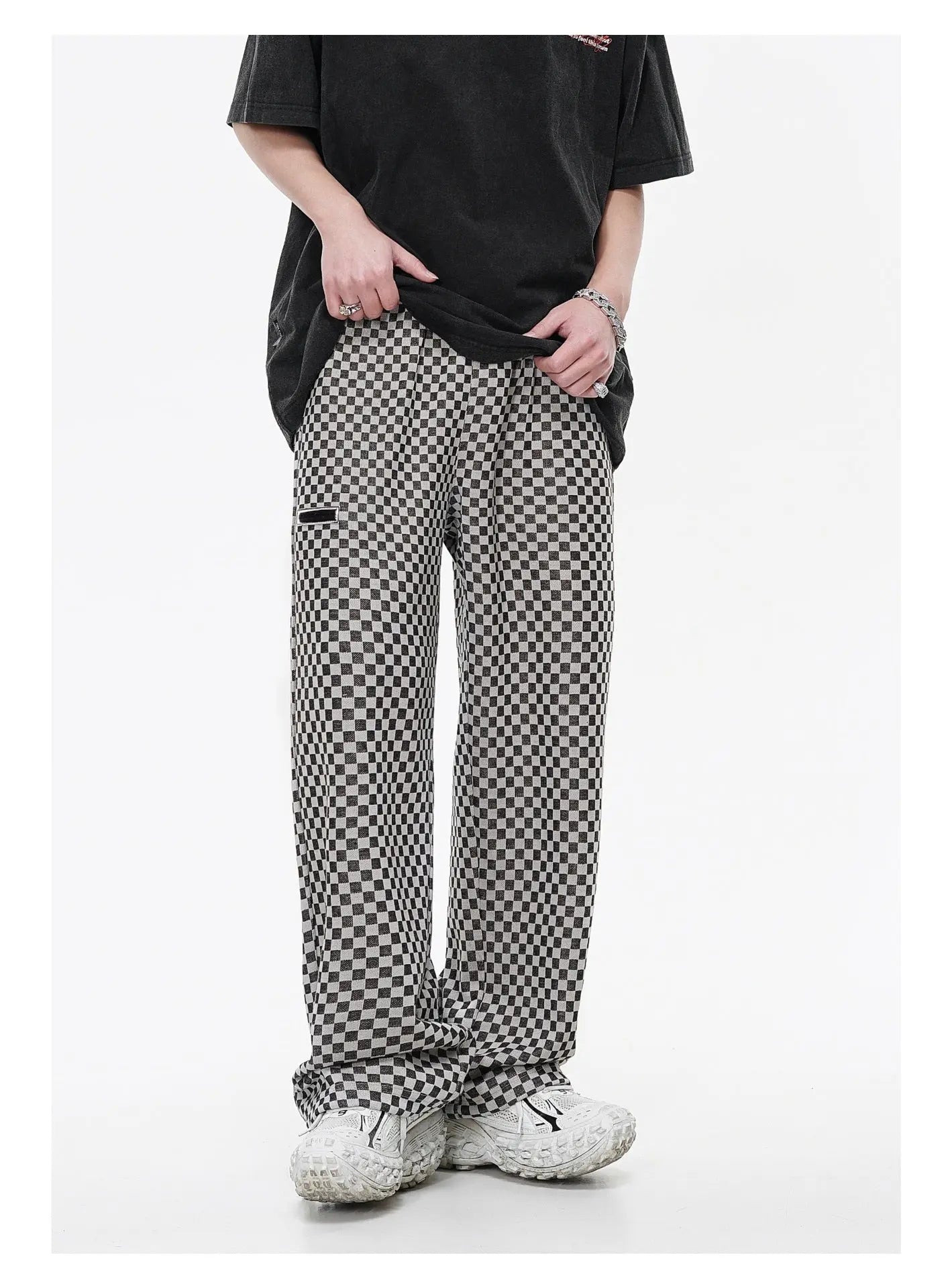 VINTAGE CHECKERED STRAIGHT LEG CASUAL PANTS-ヴィンテージライクチェックストレートレグカジュアルパンツ Mira Gemini