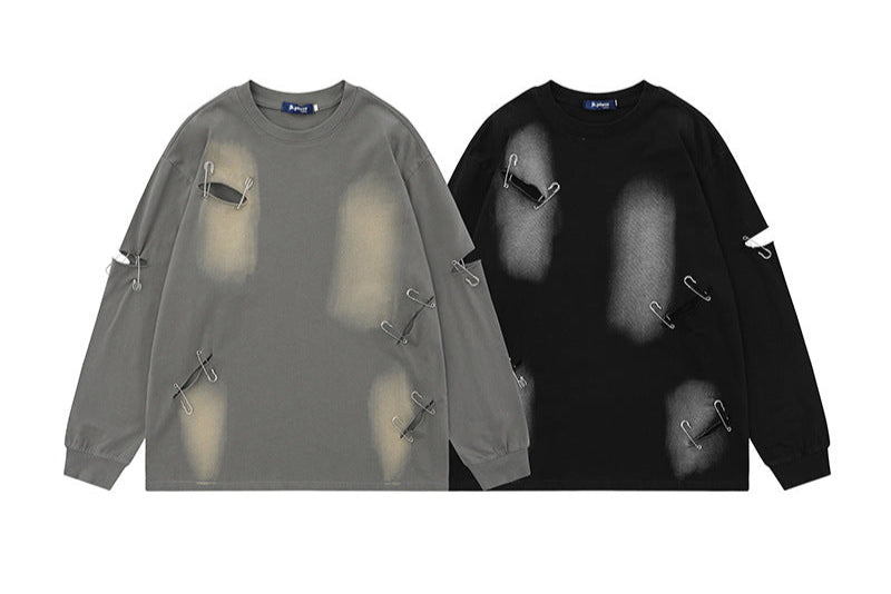 DISTRESSED SAFETY PIN LONG TEE(ダメージ×ピン付きロングTシャツ)
