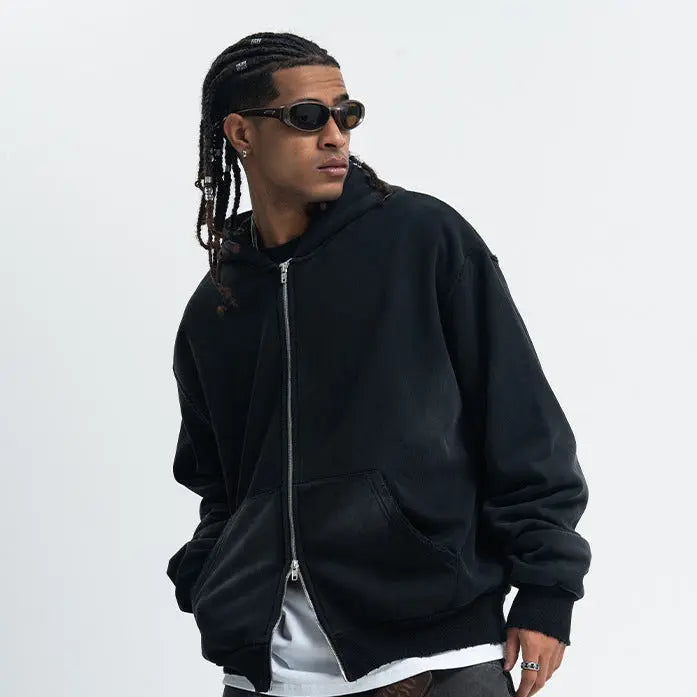 LAWFOO WASHED BLACK ZIP-UP HOODIE-ウォッシュドブラック ジップアップ フーディー Mira Gemini