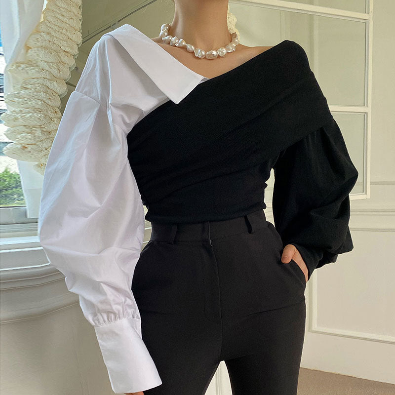 ASYMMETRIC OFF SHOULDER SHIRT(アシンメトリーオフショルダーシャツ)|レディース