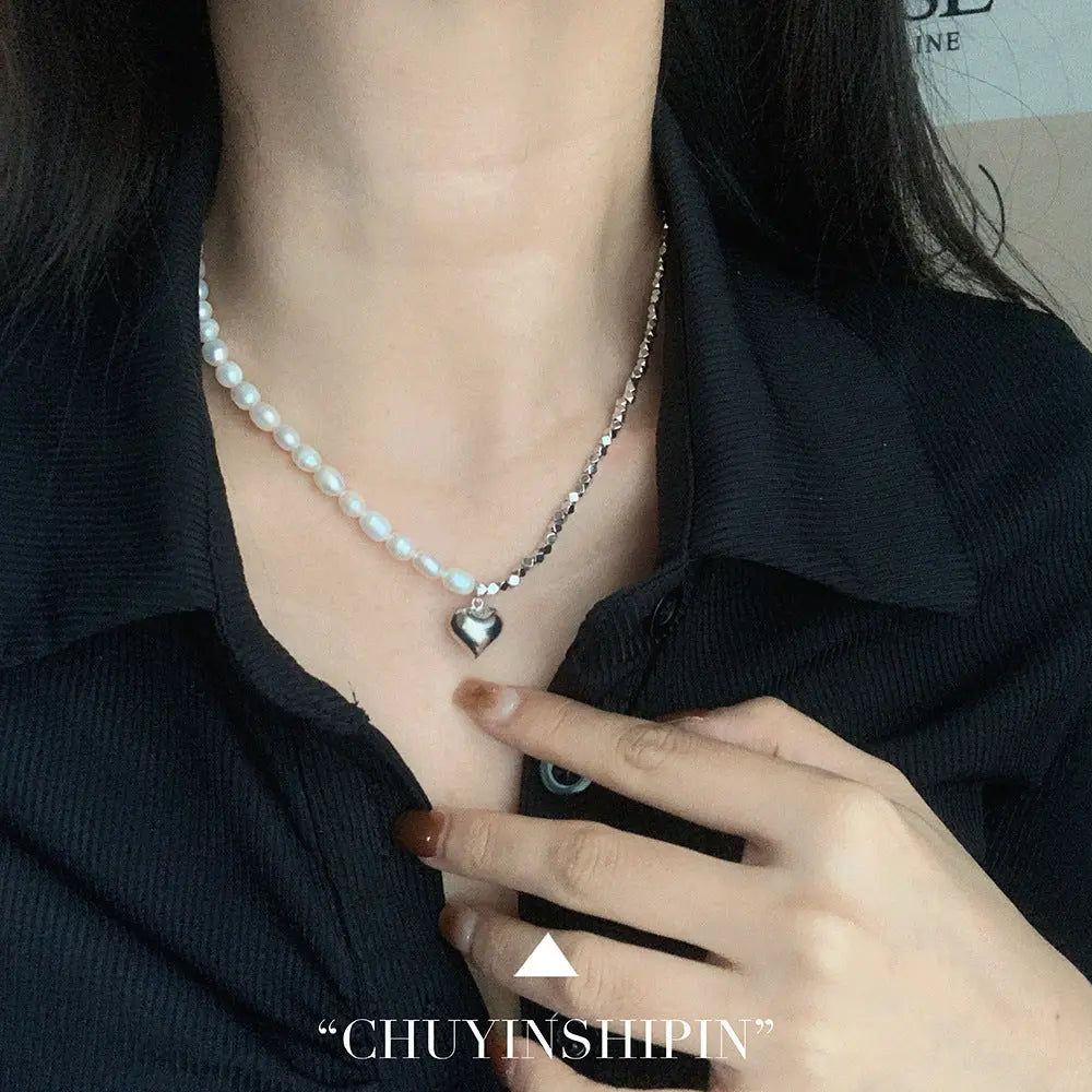 PEARL HEART SILVER NECKLACE Mira Gemini