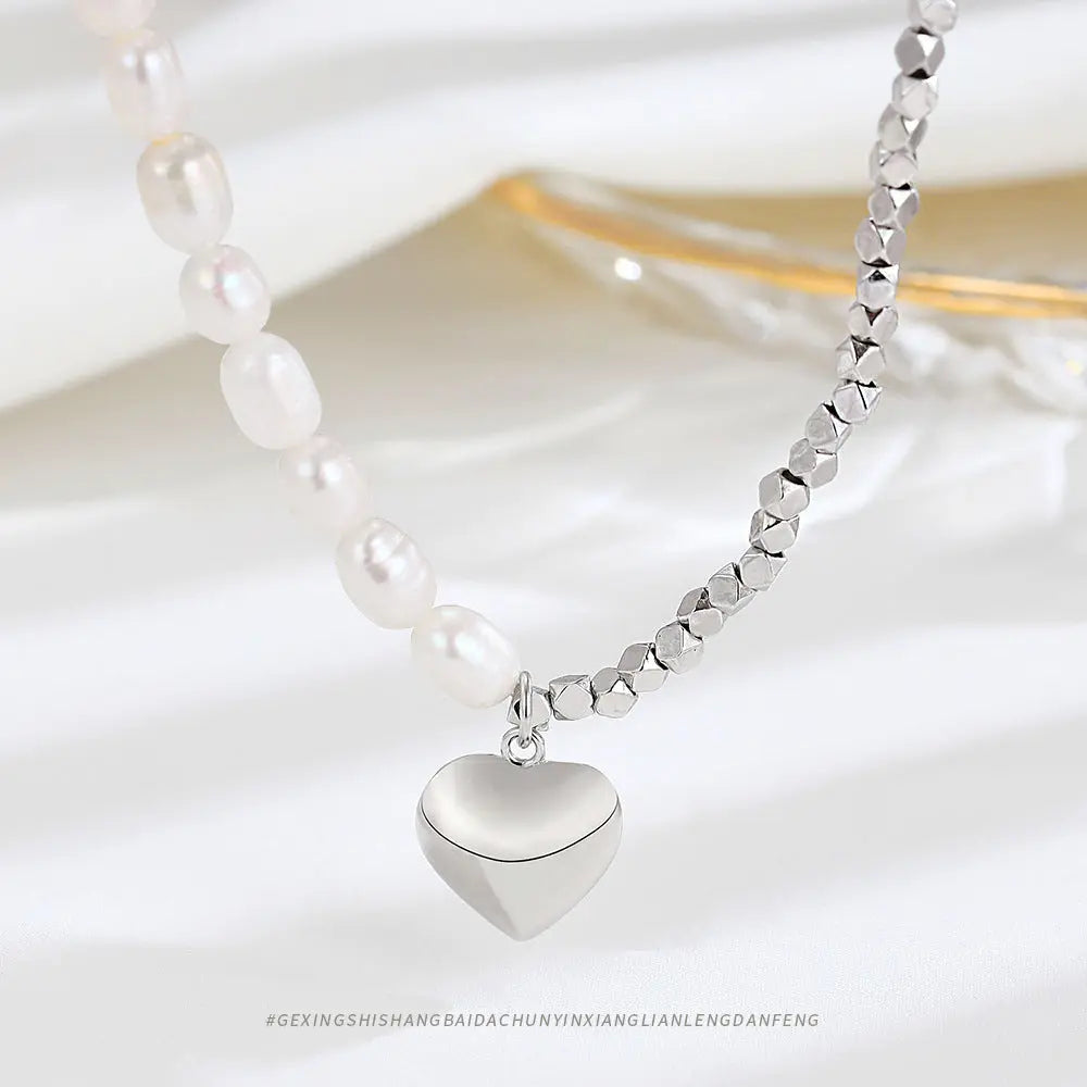 PEARL HEART SILVER NECKLACE Mira Gemini