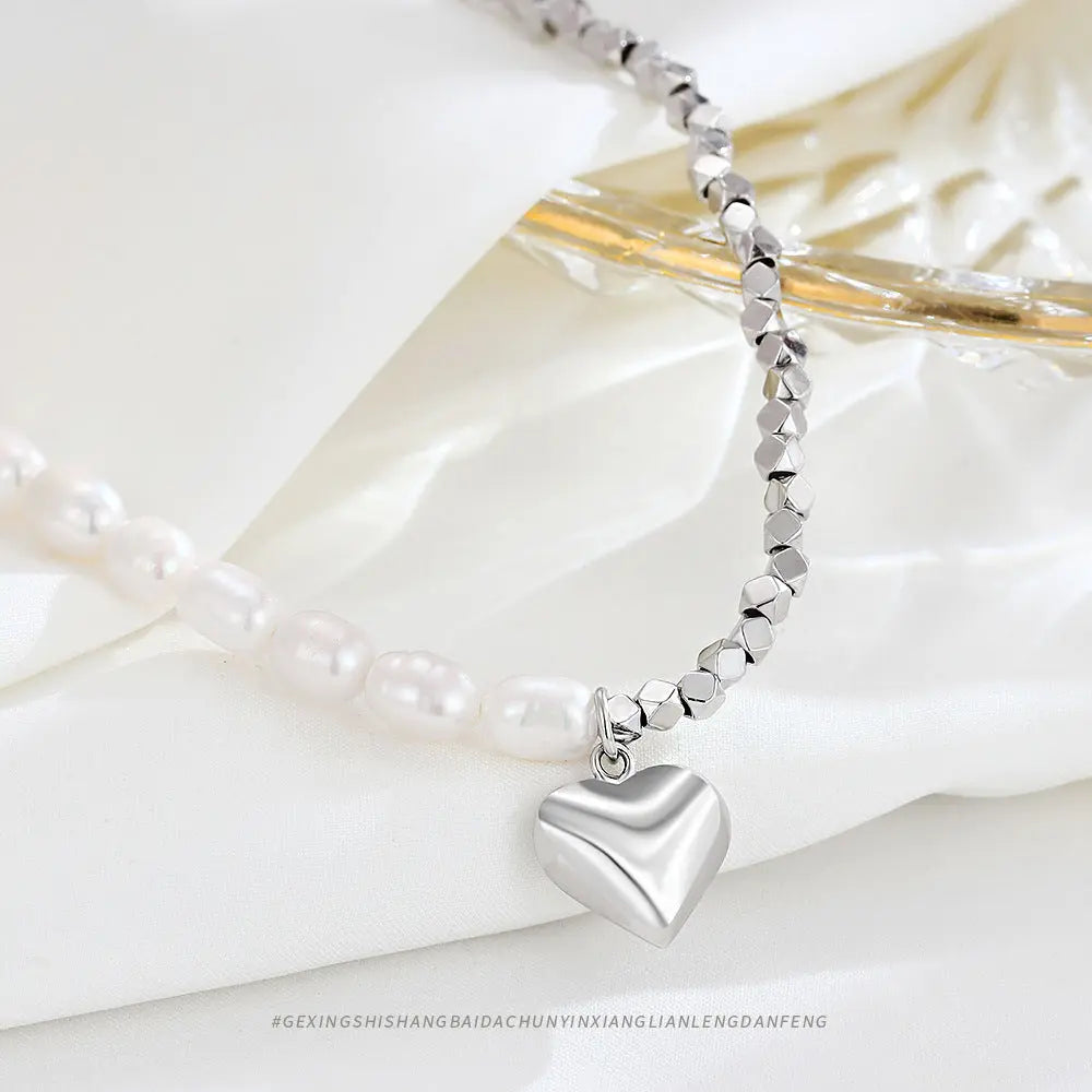 PEARL HEART SILVER NECKLACE Mira Gemini