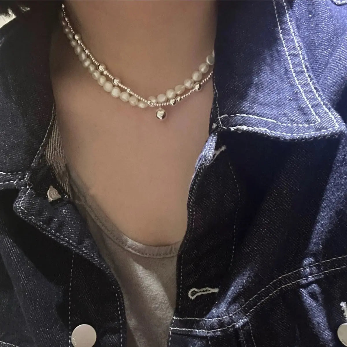 LAYERED PEARL SILVER NECKLACE Mira Gemini