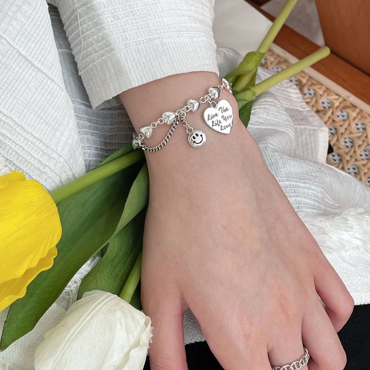 HEART CHARM SILVER BRACELET Mira Gemini