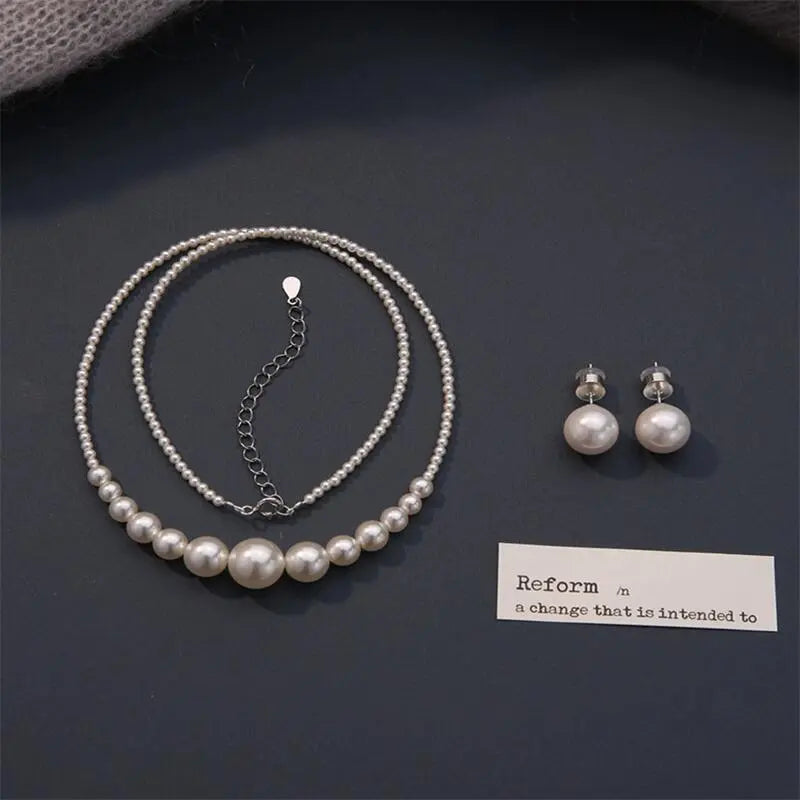 PEARL SILVER NECKLACE & PIERCE SET Mira Gemini