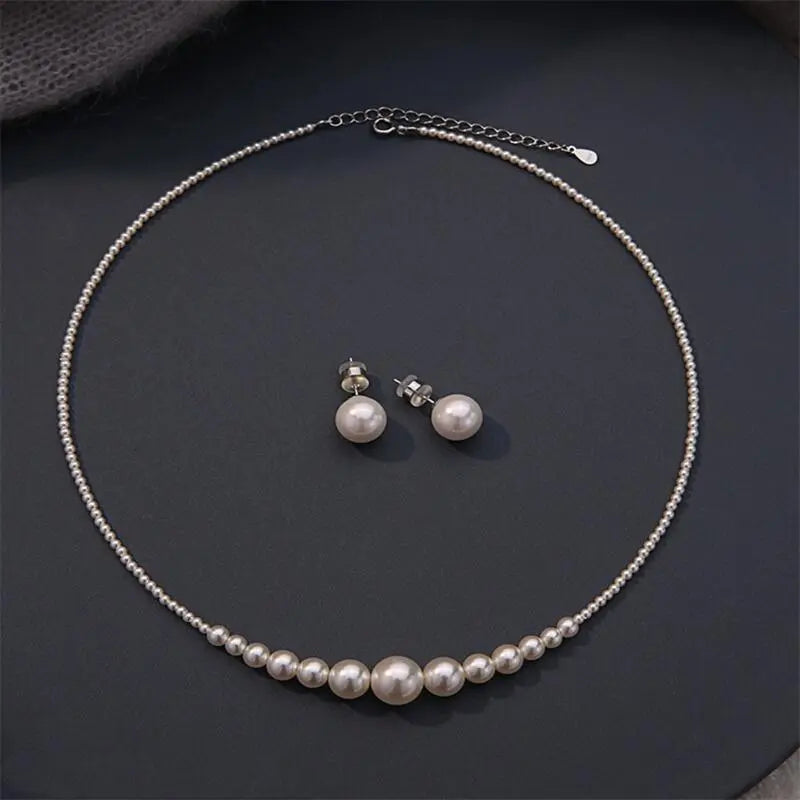 PEARL SILVER NECKLACE & PIERCE SET Mira Gemini