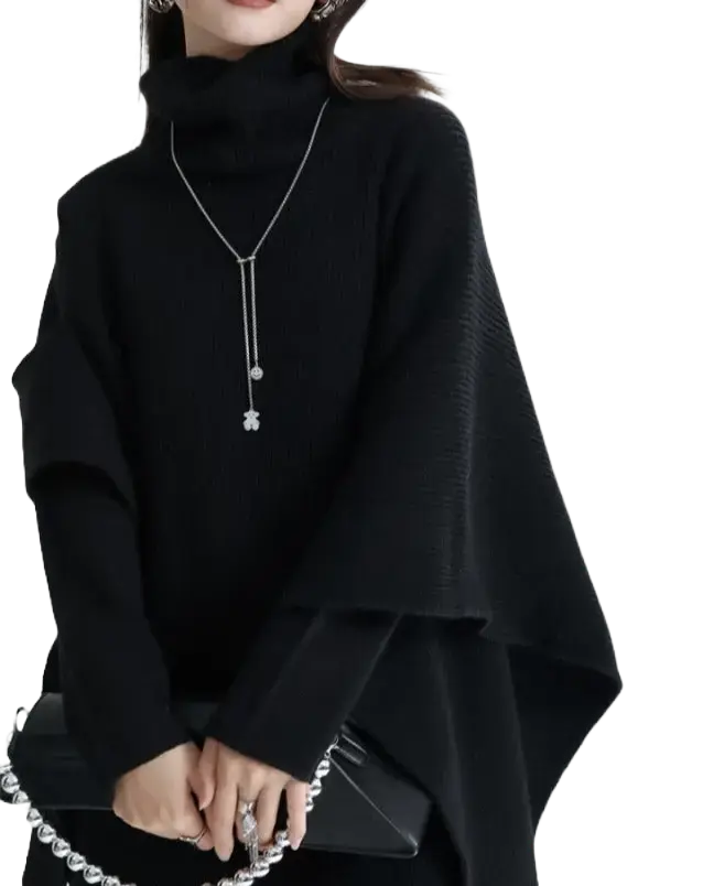 【人気商品】デザインセンス スリム フォーク イレギュラー ニットワンピース&マントコート【2点セット】 Mira Gemini